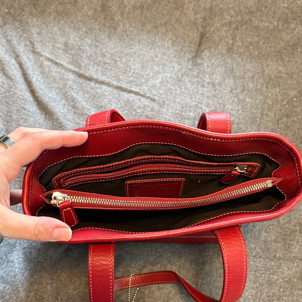 Coach Red Leather Tote Bag - Picture 11 of 16